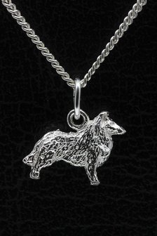 Zilveren Collie ketting hanger - langhaar - klein