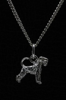 Zilveren Riesen schnauzer oren ongecoupeerd met staart ketting hanger - klein