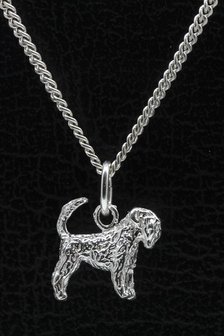 Zilveren Russian terrier zwart met staart ketting hanger - klein