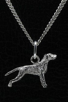 Zilveren Spinone met staart ketting hanger - klein