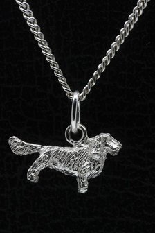 Zilveren Engelse springer spaniel met staart ketting hanger - klein