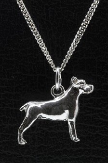 Zilveren Cane corso oren gecoupeerd ketting hanger - groot