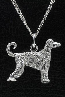 Zilveren Afgaanse windhond ketting hanger - groot