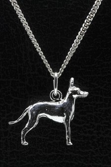 Zilveren Black and tan toy terrier ketting hanger - groot