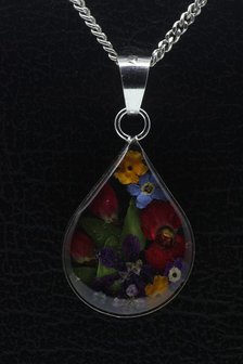 Zilveren Flowermix druppel 25 mm ketting hanger