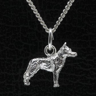 Zilveren Siberian husky staart omlaag ketting hanger - klein