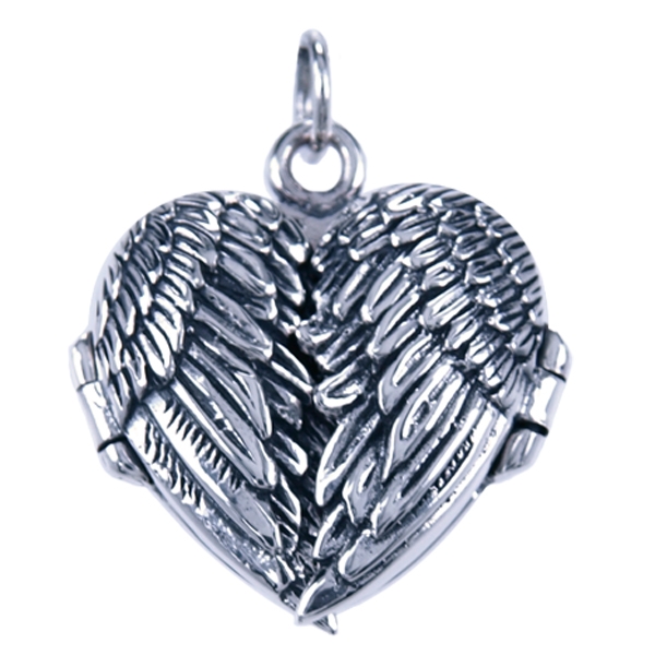 vonk pepermunt atmosfeer Zilveren Medaillon hart hanger - Vleugels - op voorraad - zilverenhangers