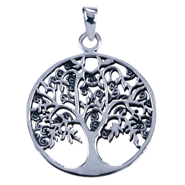 Zilveren Levensboom krullig ketting hanger - zilverenhangers