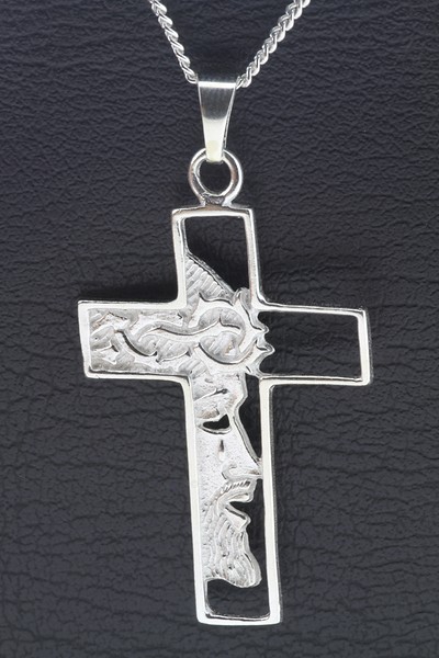 pianist Inzichtelijk Medisch wangedrag Zilveren Kruis met Jezus gezicht groot ketting hanger voorraad -  zilverenhangers