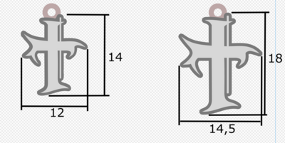 2 x Zilveren hanger 14 x 12 mm. en 18 x 14,5 mm.  1,2 mm. dikte met kettingoog. Randen grijsmat en overig gepolijst glans